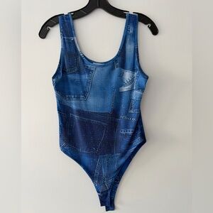 Blue Denim Print Bodysuit
